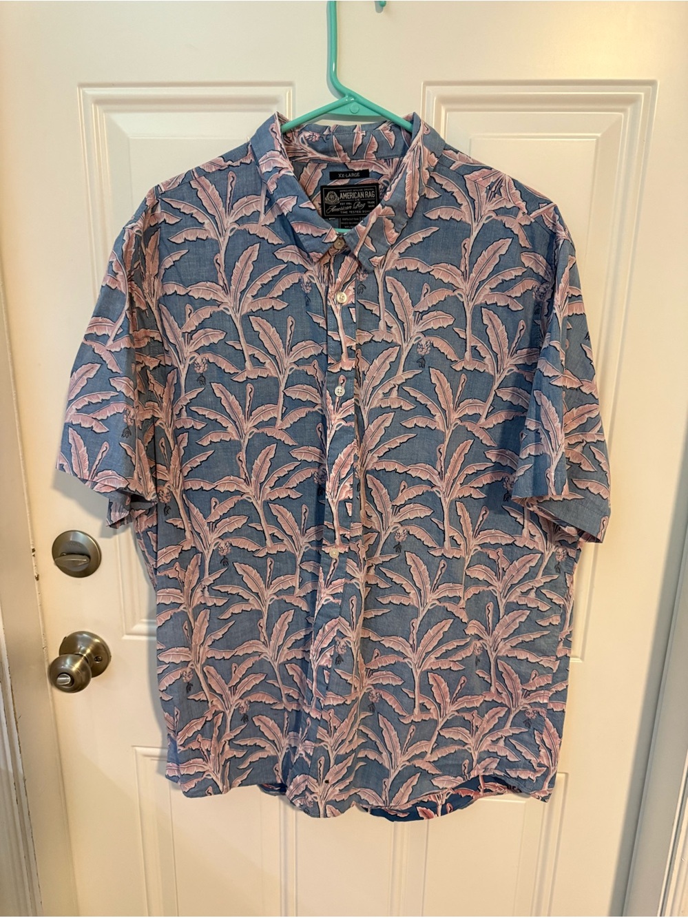 American Rag Blue & Pink Palm-Print Short-Sleeve Button-Down Shirt